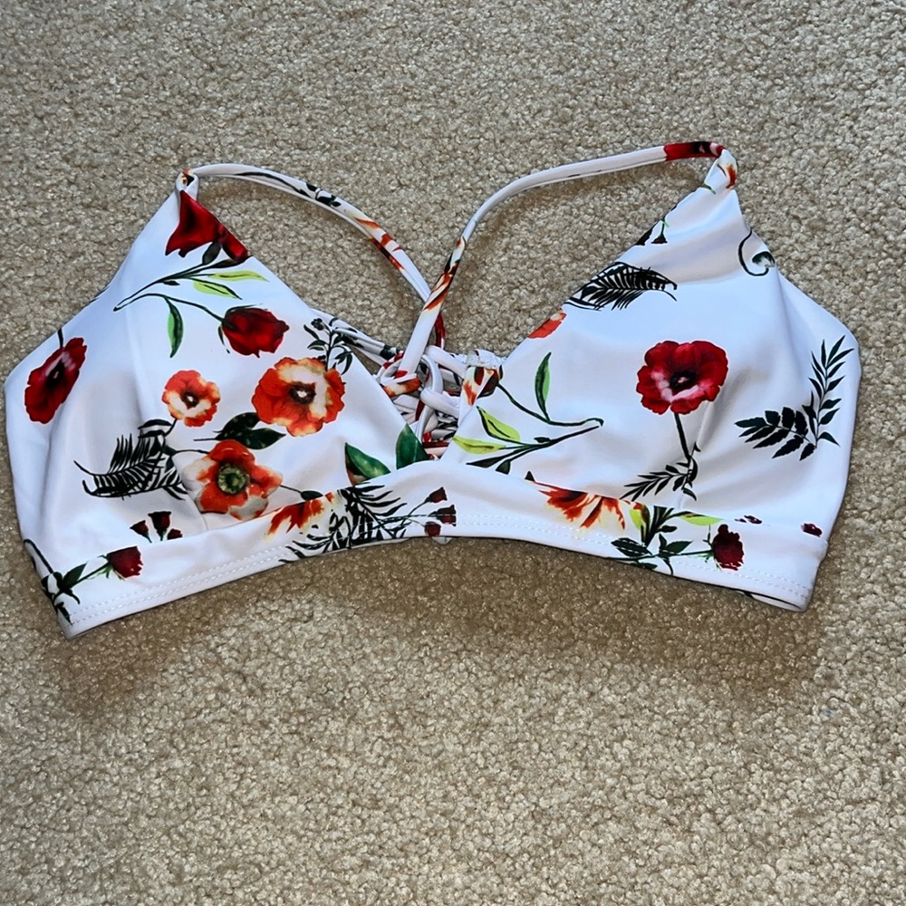 Zaful White Floral Bikini Top